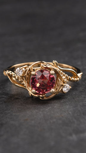 READY TO SHIP: Undina engagement ring with padparadscha sapphire, 14K yellow gold, RING SIZES: 5.5 - 8.5 US - Eden Garden Jewelry™