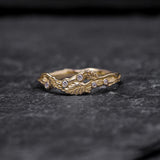 Twig ring with diamonds and three leaves, branch wedding band - Eden Garden Jewelry™
