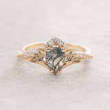 Rutile moss agate engagement ring, diamond crown proposal ring with moss agate / Amelia