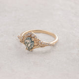 Rutile moss agate engagement ring, diamond crown proposal ring with moss agate / Amelia