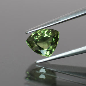 Sapphire | natural, green, trillion cut 6.5x5.4, 1.10 ct, Madagascar