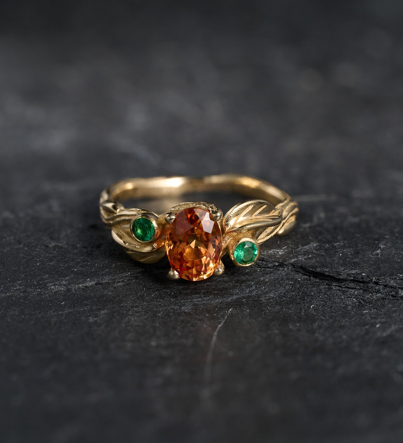 Genuine Orange Sapphire and Natural Emeralds Branch Engagement