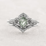 One of a kind moss agate bridal ring set, gold stacking engagement and wedding rings / Amelia - Eden Garden Jewelry™