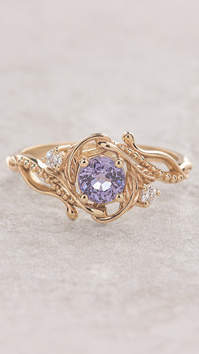 READY TO SHIP: Undina engagement ring with natural purple sapphire and diamonds, 14K yellow gold, RING SIZES: 5.5 - 8.5 US - Eden Garden Jewelry™
