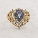 Bridal ring set with big pear cut lab alexandrite / Lida