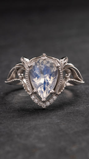 READY TO SHIP: Lida engagement ring with magical moonstone, 14K white gold, RING SIZES: 5.5 - 8.5 US - Eden Garden Jewelry™