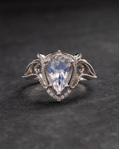 READY TO SHIP: Lida engagement ring with magical moonstone, 14K white gold, RING SIZES: 5.5 - 8.5 US - Eden Garden Jewelry™