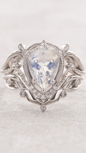 Moonstone engagement ring set, gold statement bridal set with diamonds / Lida - Eden Garden Jewelry™
