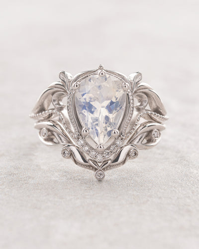 Moonstone engagement ring set, gold statement bridal set with diamonds / Lida - Eden Garden Jewelry™