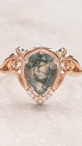 Moss agate rose gold ring, unique statement ring / Lida - Eden Garden Jewelry™