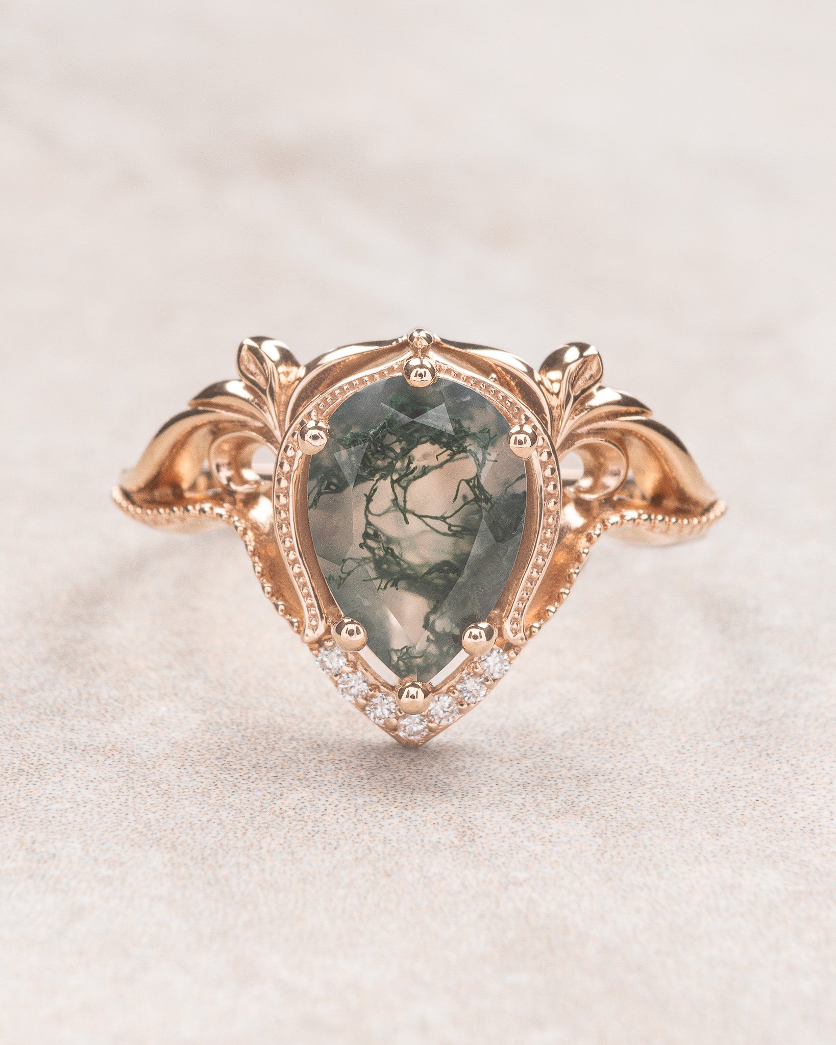 Moss agate engagement ring set, alternative ring set / Lida - Eden Garden Jewelry™