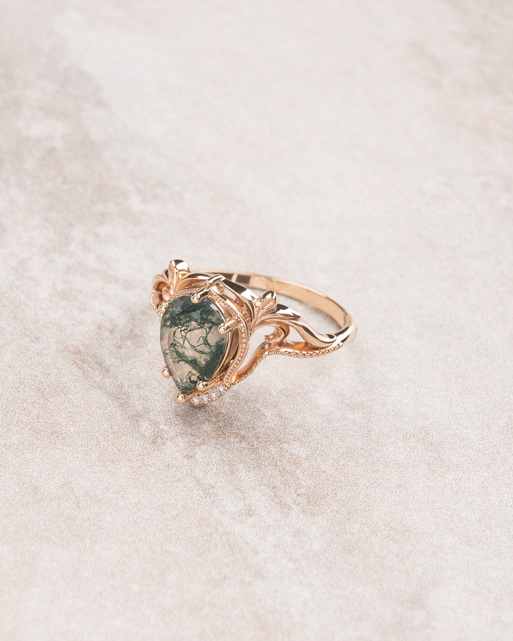 Moss agate engagement ring set, alternative ring set / Lida - Eden Garden Jewelry™