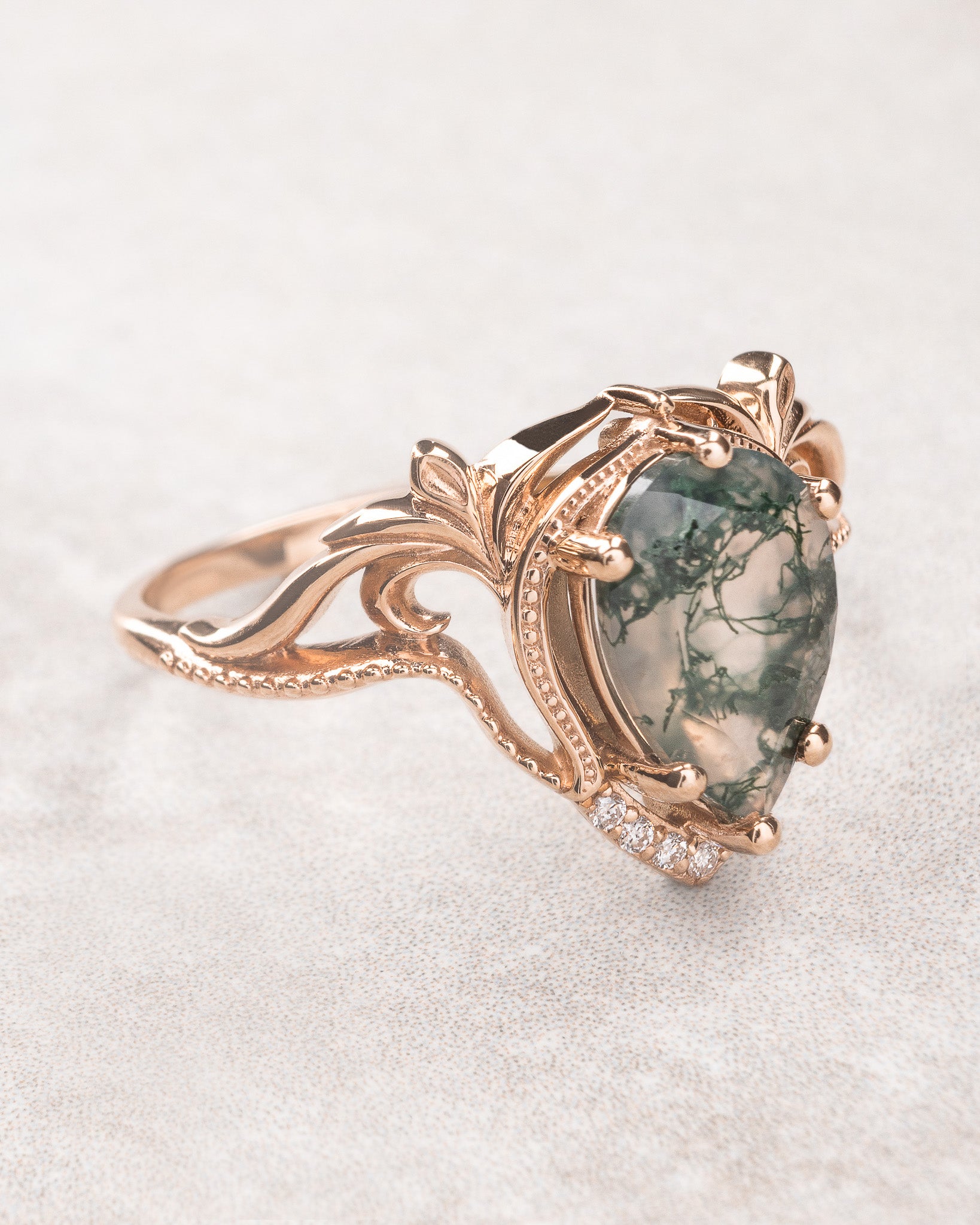 Moss agate engagement ring set, alternative ring set / Lida - Eden Garden Jewelry™