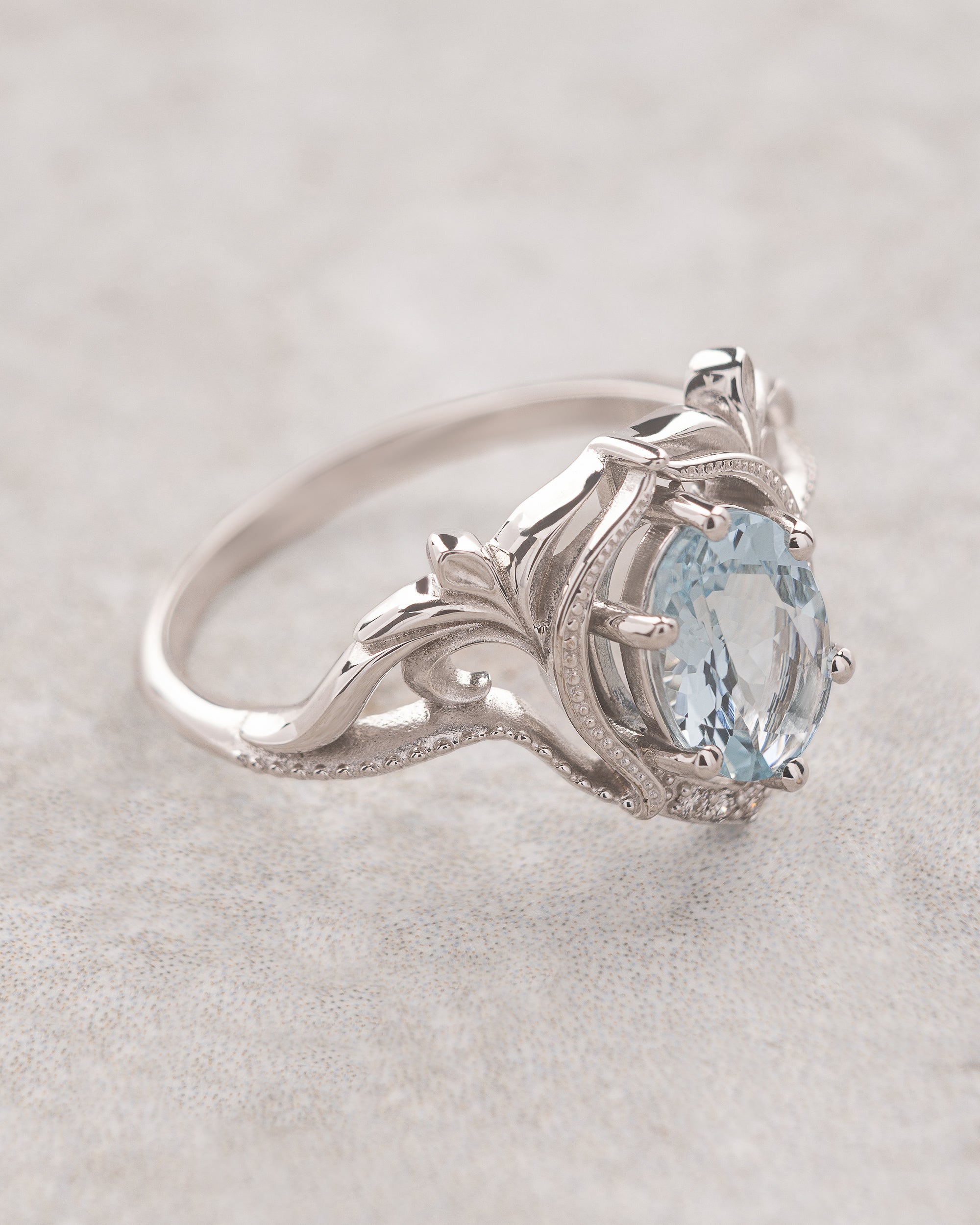 Diamond Engagement Ring with Aquamarine Unique Promise Ring