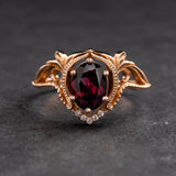 Art nouveau bridal ring set with rhodolite garnet / Lida oval