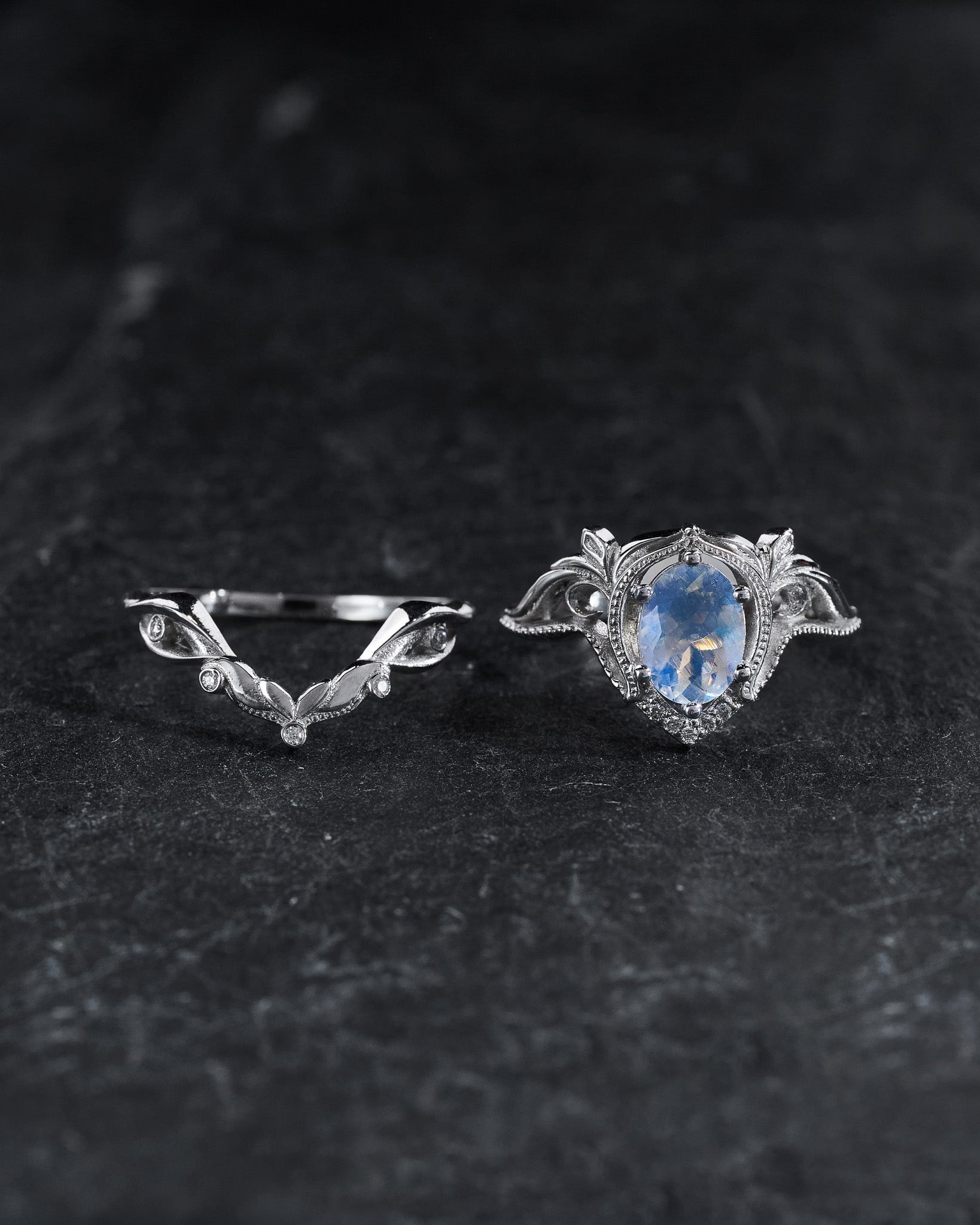 Oval moonstone art nouveau bridal set / Lida - Eden Garden Jewelry™