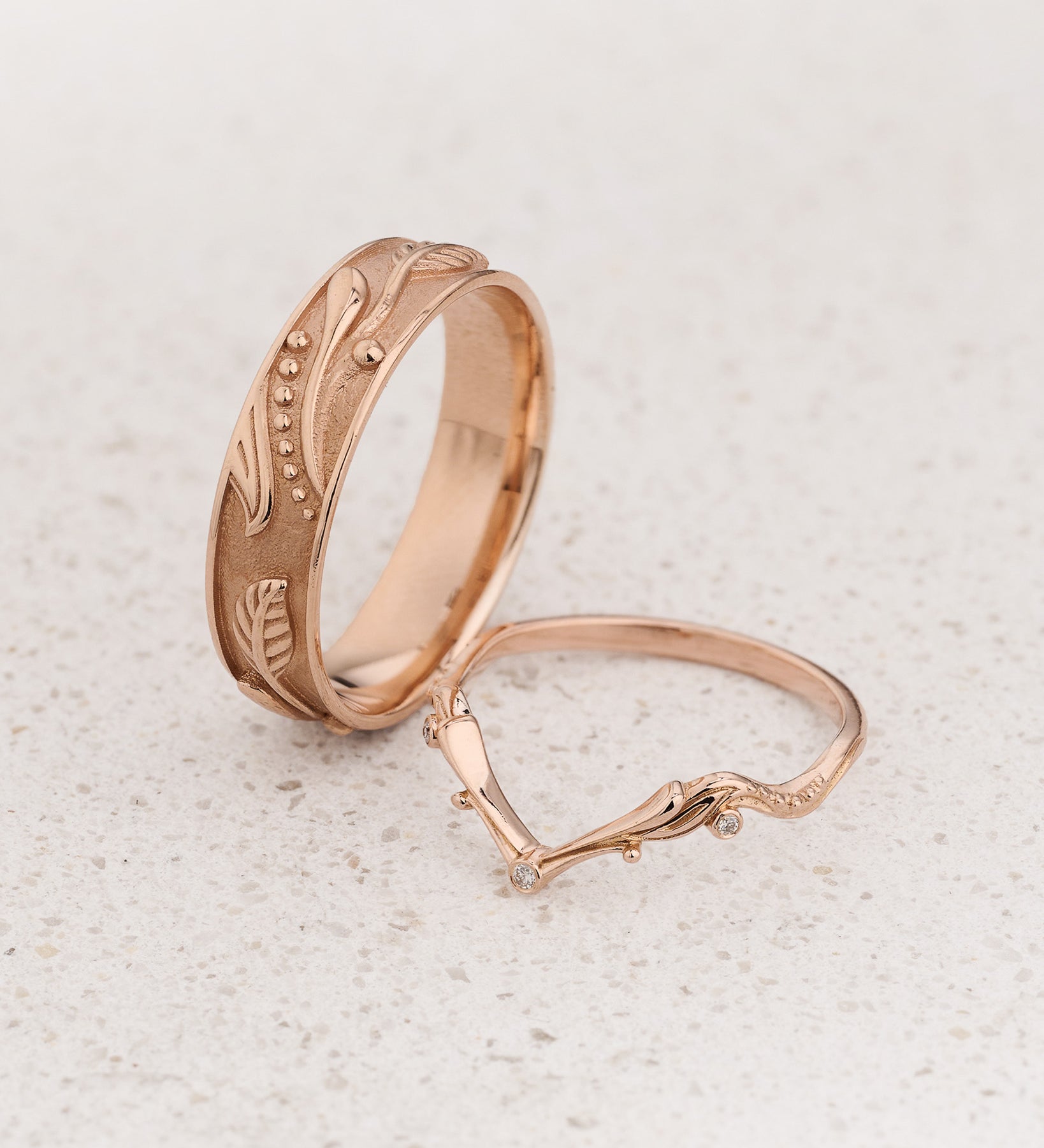 Couple Wedding Band Set in Art Nouveau Style / Callisto - Eden Garden Jewelry™