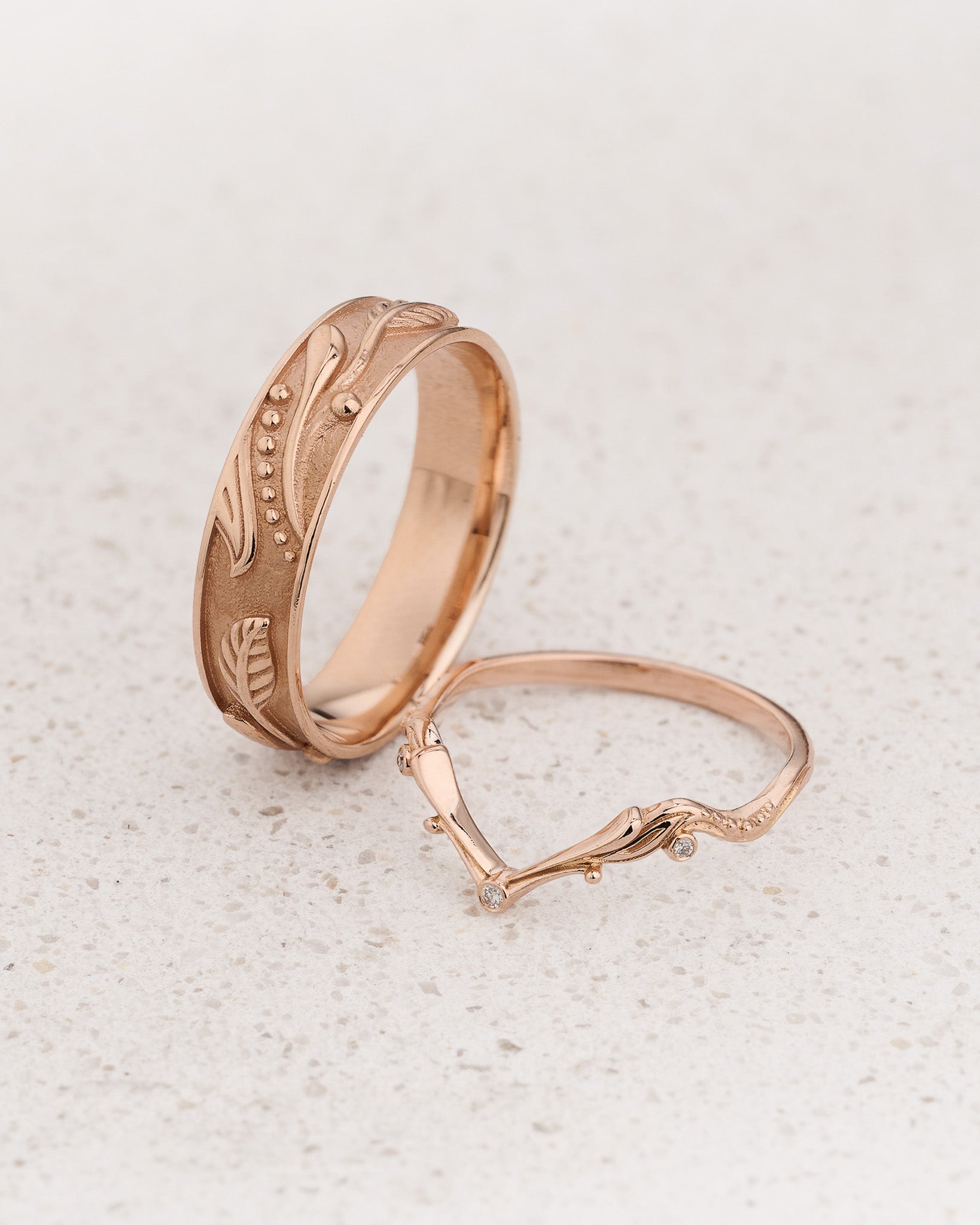 Couple Wedding Band Set in Art Nouveau Style / Callisto - Eden Garden Jewelry™