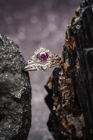 Colour changing alexandrite engagement ring set, fantasy white gold bridal ring set with diamonds  / Ariadne