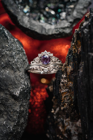 READY TO SHIP: Ariadne ring set with colour change alexandrite, two rings in 14K white gold with natural diamonds, AVAILABLE RING SIZES: 7.75 US