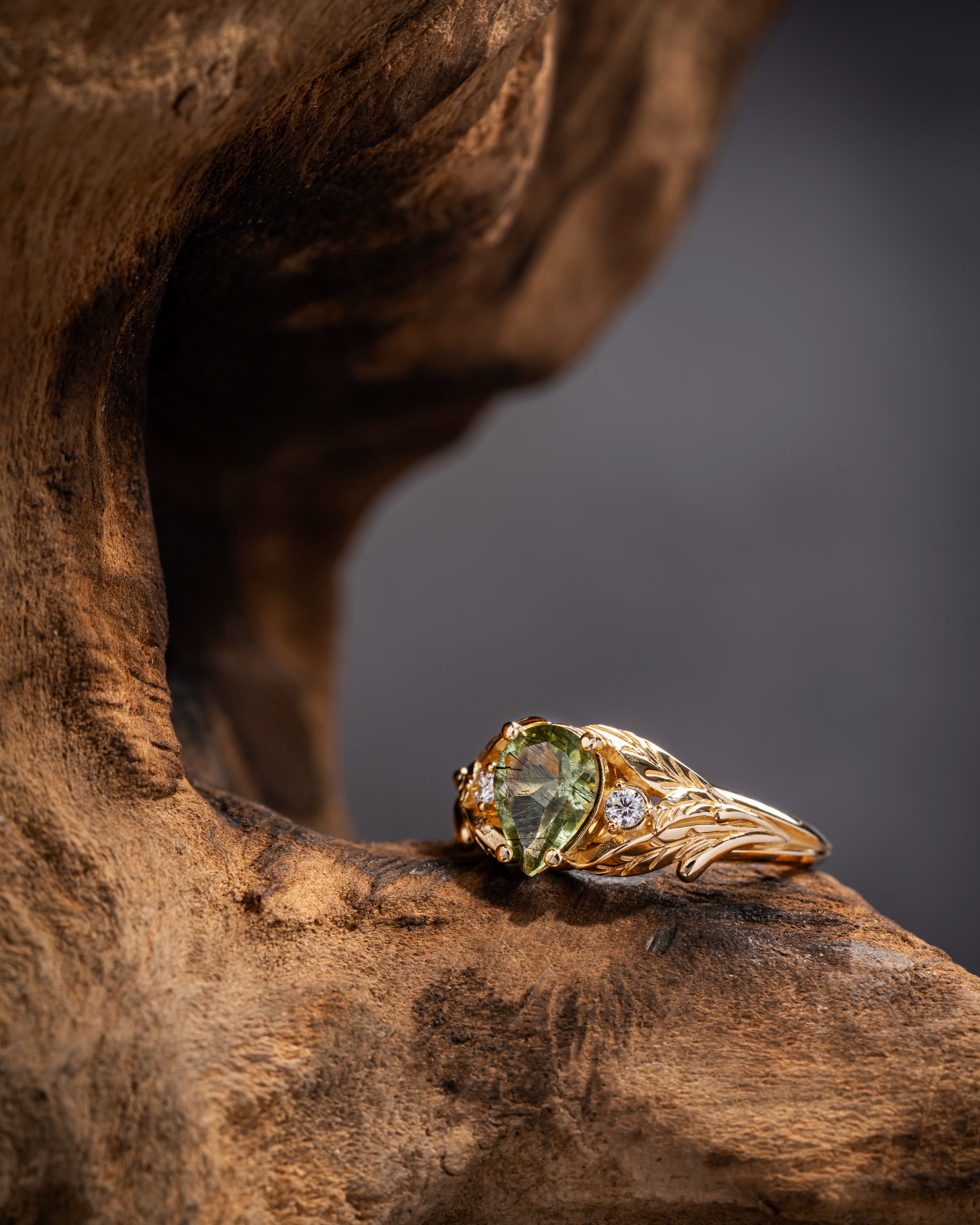 READY TO SHIP: Wisteria ring with one-of-kind rutilated green peridot and diamonds, RING SIZES: 5.5 - 8.5 US - Eden Garden Jewelry™