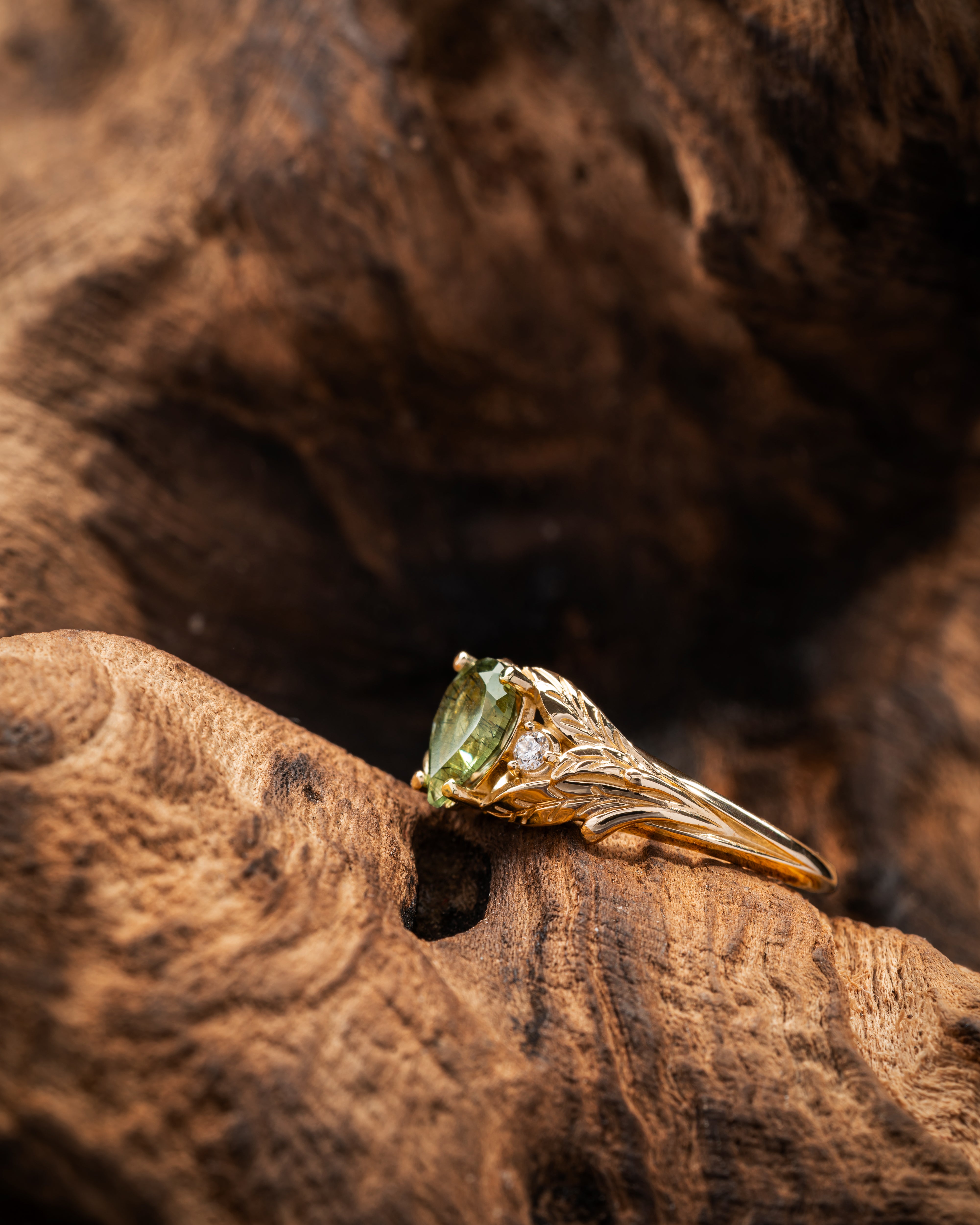 READY TO SHIP: Wisteria ring with one-of-kind rutilated green peridot and diamonds, RING SIZES: 5.5 - 8.5 US - Eden Garden Jewelry™