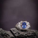 READY TO SHIP: Adonis in 14K white gold, natural tanzanite 8x6 mm, diamonds, RING SIZE 5.5 - 8.5 US