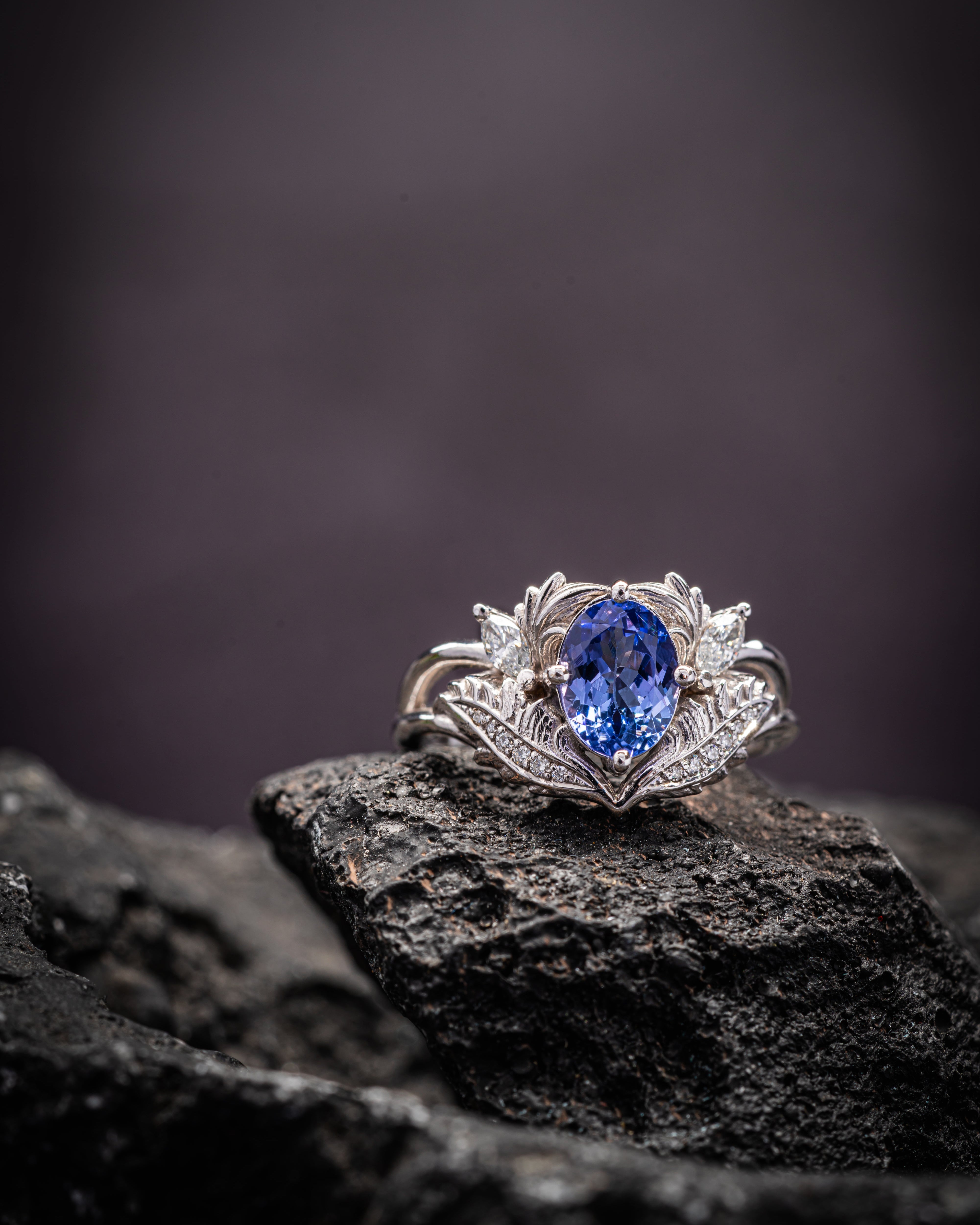 READY TO SHIP: Adonis in 14K white gold, natural tanzanite 8x6 mm, diamonds, RING SIZE 5.5 - 8.5 US - Eden Garden Jewelry™