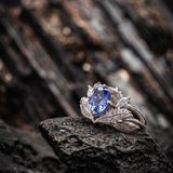 READY TO SHIP: Adonis in 14K white gold, natural tanzanite 8x6 mm, diamonds, RING SIZE 5.5 - 8.5 US