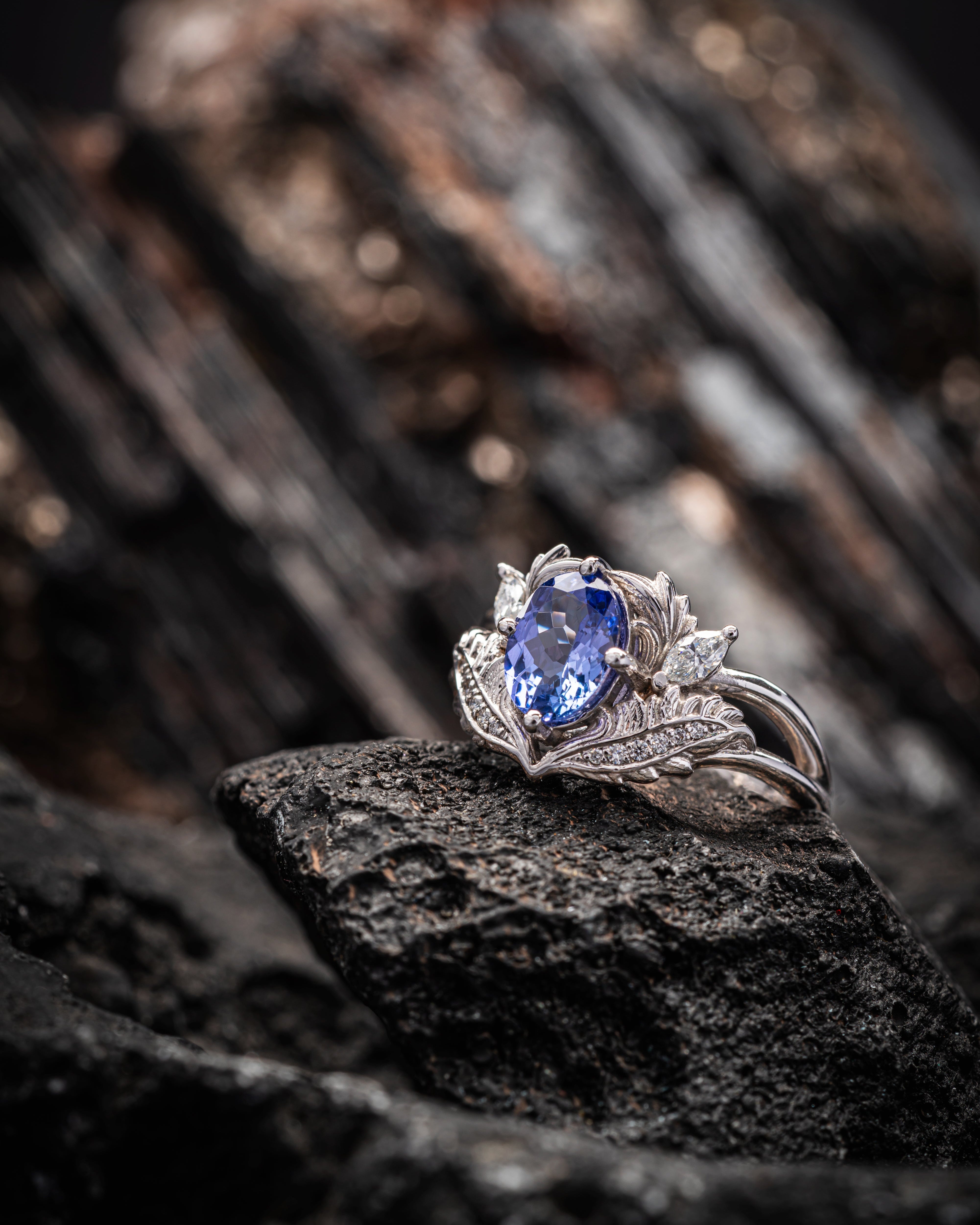 READY TO SHIP: Adonis in 14K white gold, natural tanzanite 8x6 mm, diamonds, RING SIZE 5.5 - 8.5 US - Eden Garden Jewelry™