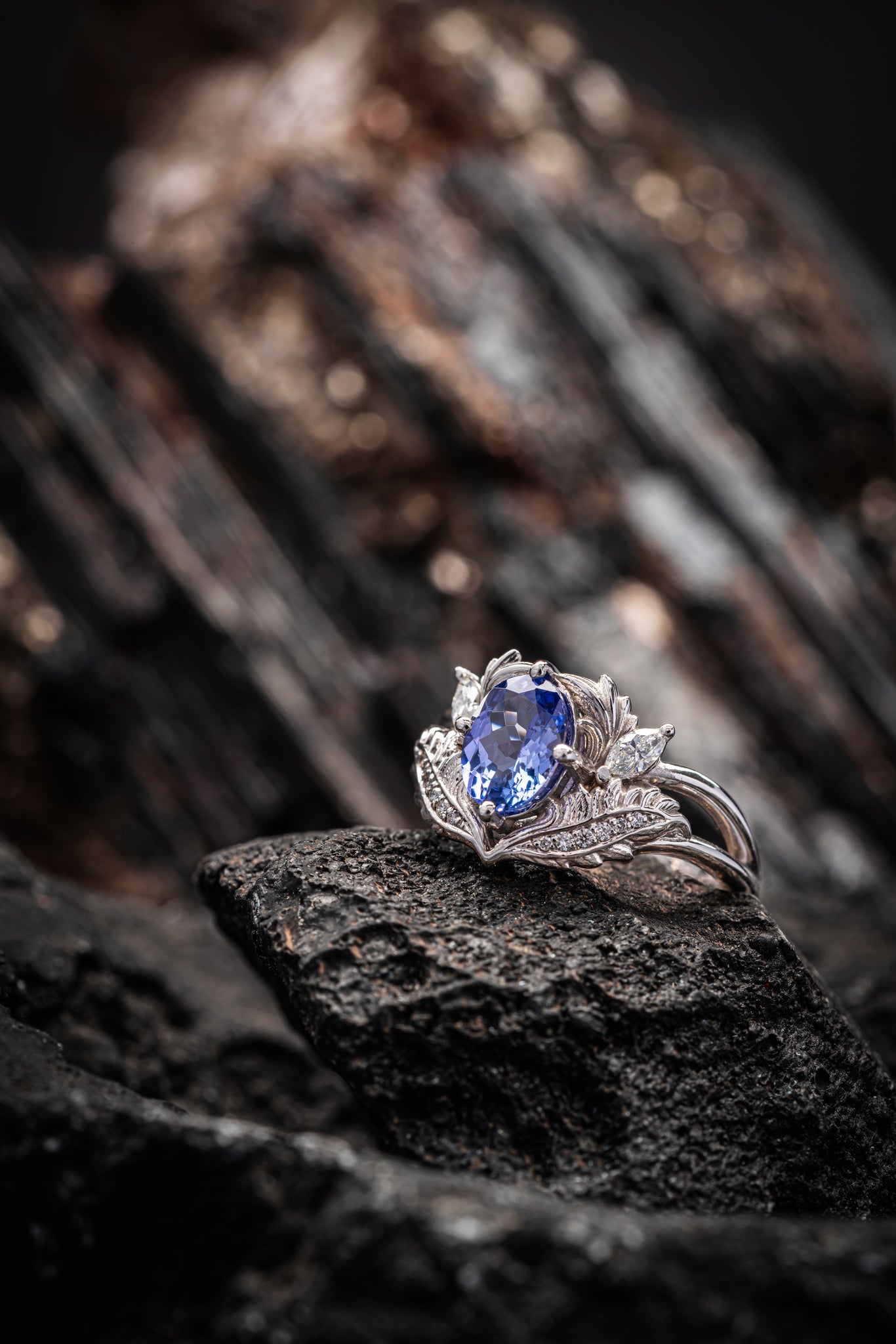 READY TO SHIP: Adonis in 14K white gold, natural tanzanite 8x6 mm, diamonds, RING SIZE 7 US