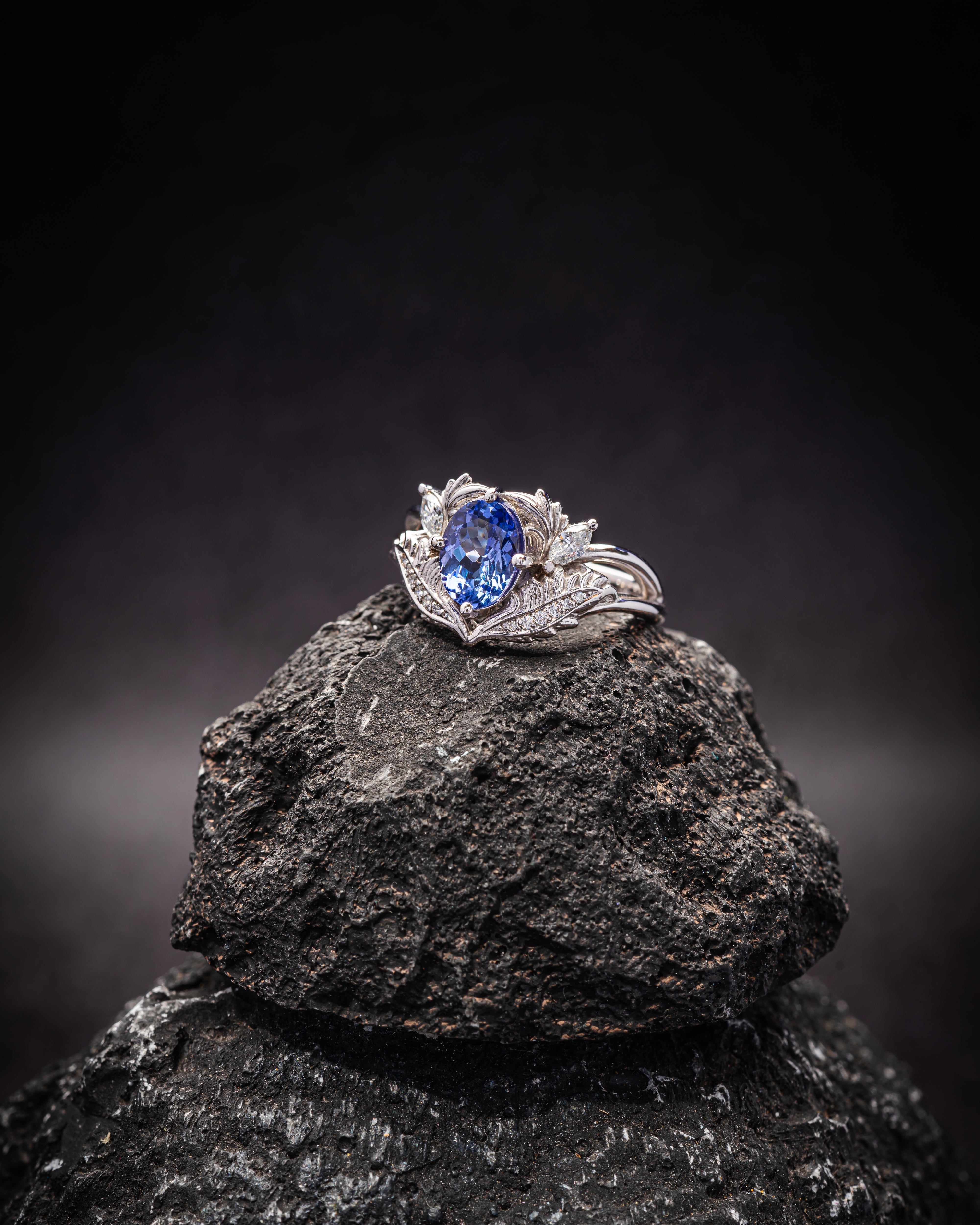 READY TO SHIP: Adonis in 14K white gold, natural tanzanite 8x6 mm, diamonds, RING SIZE 5.5 - 8.5 US - Eden Garden Jewelry™