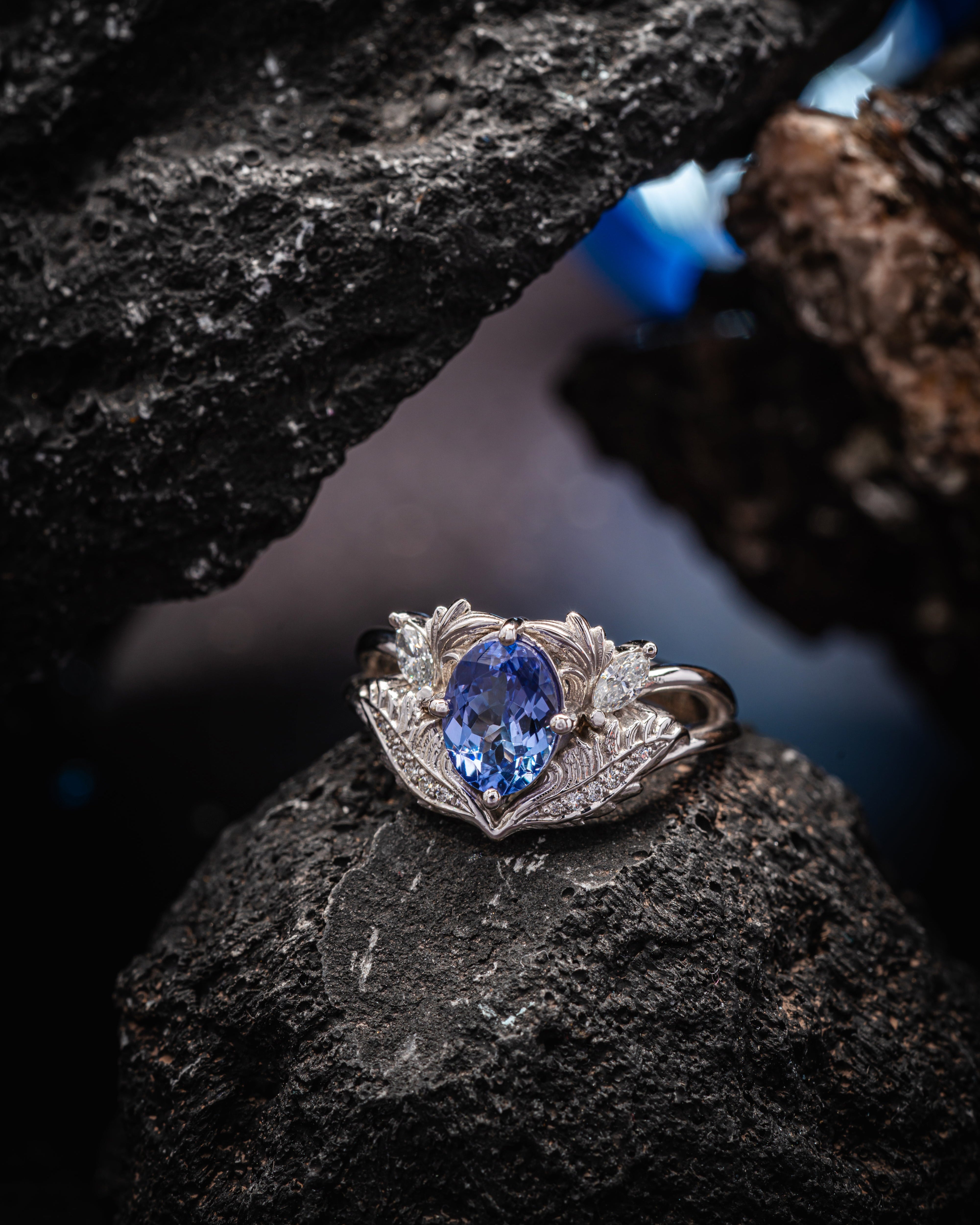 READY TO SHIP: Adonis in 14K white gold, natural tanzanite 8x6 mm, diamonds, RING SIZE 5.5 - 8.5 US - Eden Garden Jewelry™