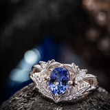 READY TO SHIP: Adonis in 14K white gold, natural tanzanite 8x6 mm, diamonds, RING SIZE 5.5 - 8.5 US