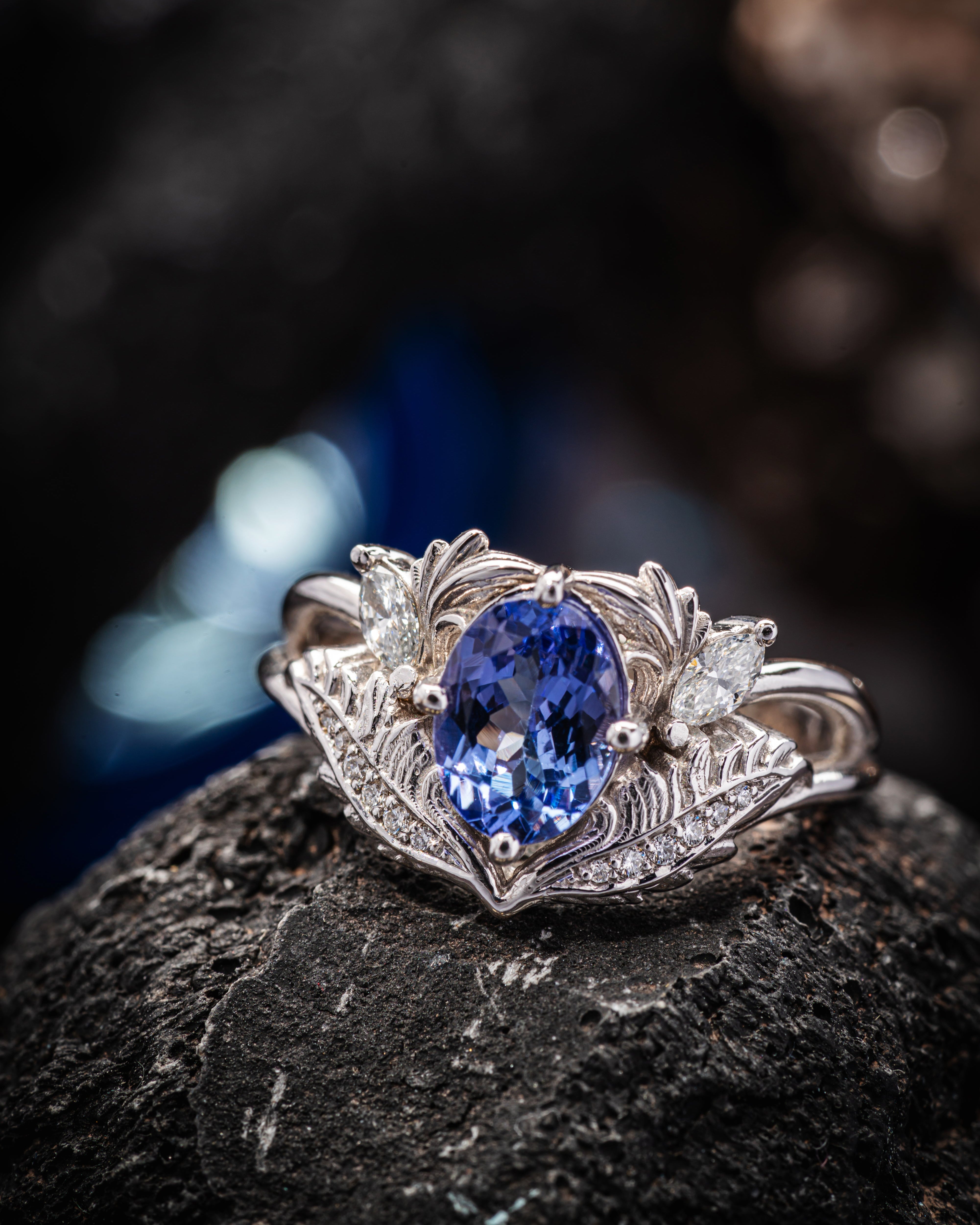 READY TO SHIP: Adonis in 14K white gold, natural tanzanite 8x6 mm, diamonds, RING SIZE 5.5 - 8.5 US - Eden Garden Jewelry™