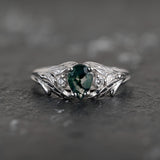 Rutile moss agate engagement ring, nature themed engagement ring with accent diamonds / Wisteria - Eden Garden Jewelry™