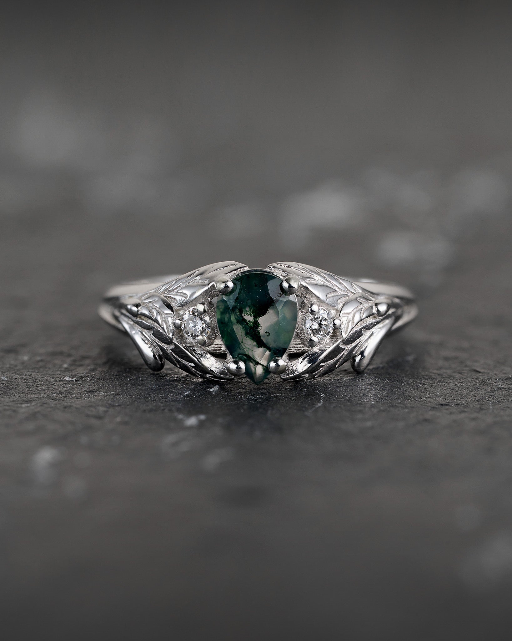 Rutile moss agate engagement ring, nature themed engagement ring with accent diamonds / Wisteria - Eden Garden Jewelry™