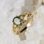 READY TO SHIP: Wisteria engagement ring with moss agate and diamonds, 14K yellow gold,  AVAILABLE RING SIZE: 5.5 - 9.5 US - Eden Garden Jewelry™