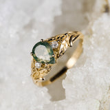 READY TO SHIP: Wisteria engagement ring with moss agate and diamonds, 14K yellow gold,  AVAILABLE RING SIZE: 5.5 - 9.5 US - Eden Garden Jewelry™