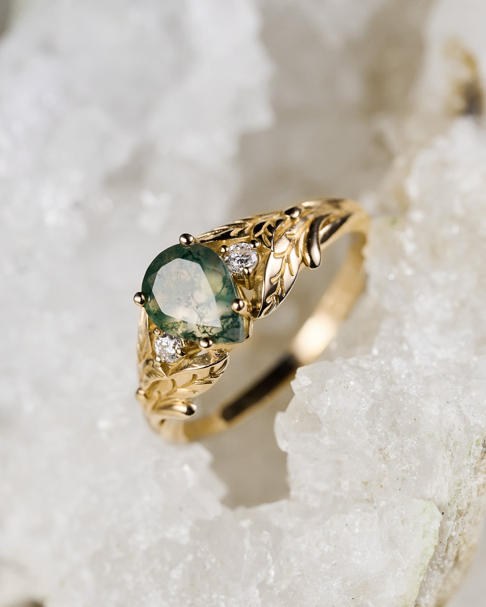 READY TO SHIP: Wisteria engagement ring with moss agate and diamonds, 14K yellow gold,  AVAILABLE RING SIZE: 5.5 - 9.5 US - Eden Garden Jewelry™