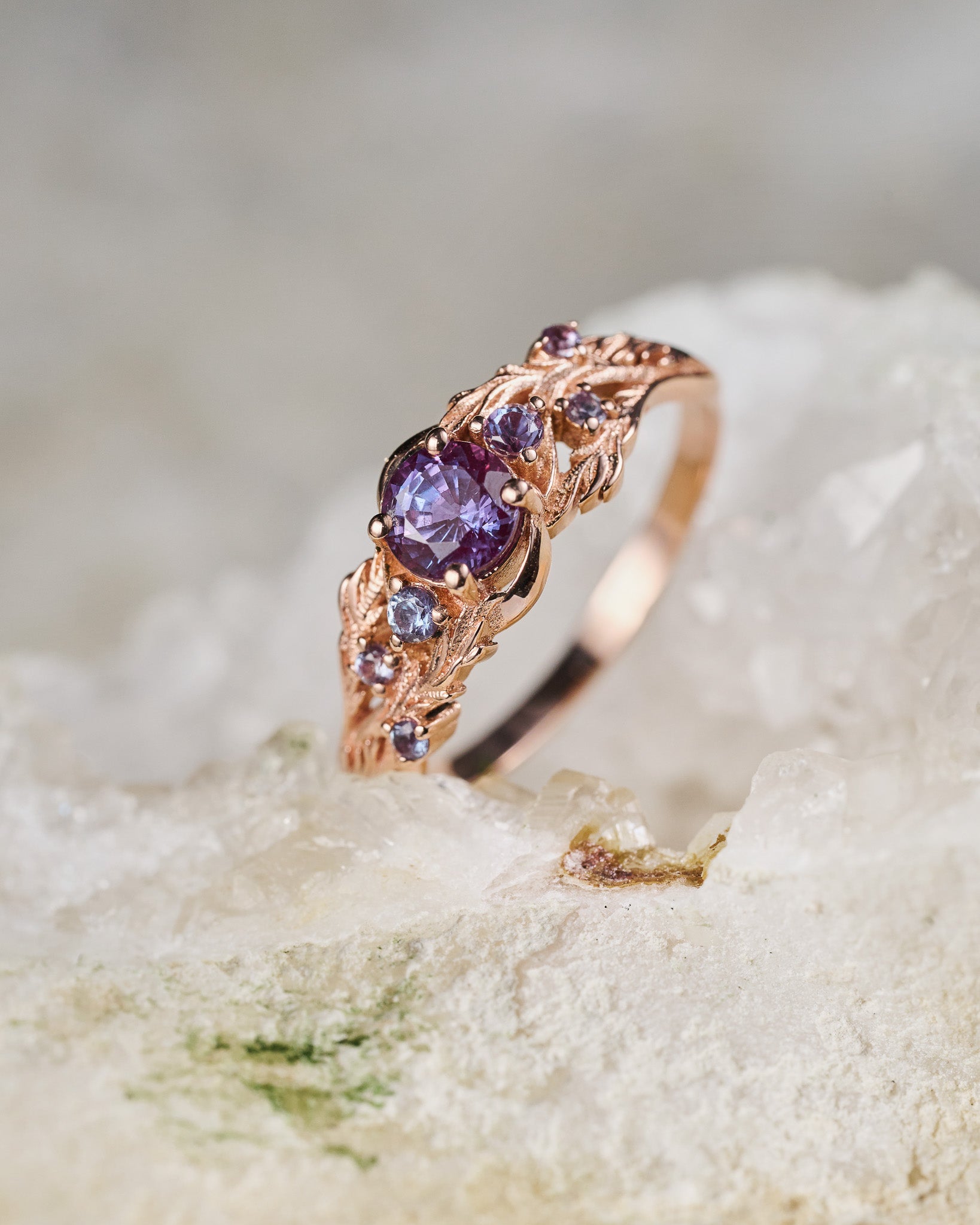 READY TO SHIP: Japanese Maple ring in 14K rose gold with alexandrites, 5mm, RING SIZE 5.5 - 8.5 US - Eden Garden Jewelry™