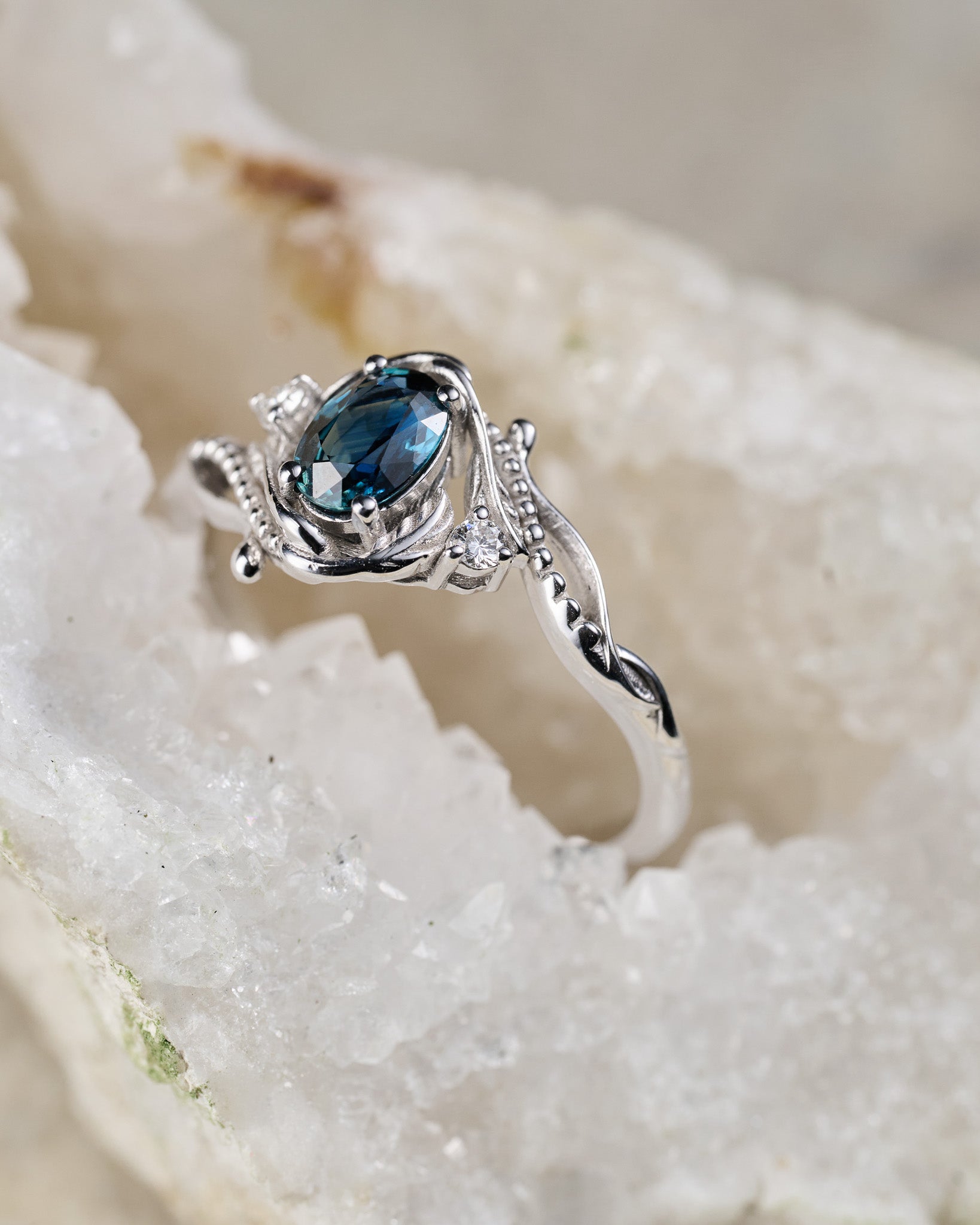 Blue sapphire engagement ring with diamonds / Undina - Eden Garden Jewelry™