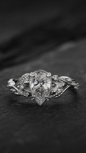READY TO SHIP Patricia ring in 14K white gold, lab grown diamond pear cut 8x6 mm, accent lab grown diamonds, AVAILABLE RING SIZES: 6 - 9 US - Eden Garden Jewelry™