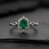 READY TO SHIP: Florentina ring in 14K white gold, natural emerald, oval cut 7x5 mm, with lab grown diamonds, AVAILABLE RING SIZE: 5.5 - 8.5 US - Eden Garden Jewelry™
