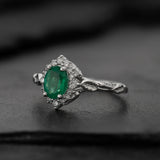 READY TO SHIP: Florentina ring in 14K white gold, natural emerald, oval cut 7x5 mm, with lab grown diamonds, AVAILABLE RING SIZE: 5.5 - 8.5 US - Eden Garden Jewelry™