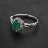 READY TO SHIP: Florentina ring in 14K white gold, natural emerald, oval cut 7x5 mm, with lab grown diamonds, AVAILABLE RING SIZE: 5.5 - 8.5 US - Eden Garden Jewelry™