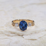 READY TO SHIP: Fiorella engagement ring in 14K yellow gold, natural blue sapphire oval cut 8x6 mm, accent lab grown diamonds, RING SIZE: 5.5 - 8.5 US - Eden Garden Jewelry™