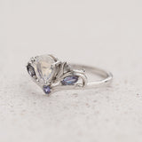 Moonstone Engagement Ring with Natural Salt & Pepper Diamonds and Alexandrites / Swanlake