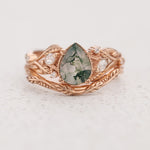 READY TO SHIP: Patricia bridal set with moss agate and diamonds, 14K rose gold, AVAILABLE RING SIZES: 5 - 8 US - Eden Garden Jewelry™