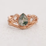 READY TO SHIP: Patricia bridal set with moss agate and diamonds, 14K rose gold, AVAILABLE RING SIZES: 5 - 8 US - Eden Garden Jewelry™
